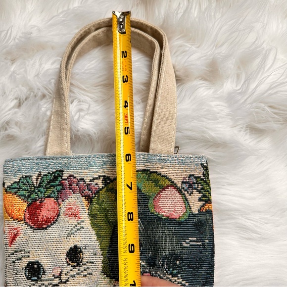 SOLD🫧 Cat Needlepoint Mini Zippered Tote Bag Purse - Picture 8 of 11